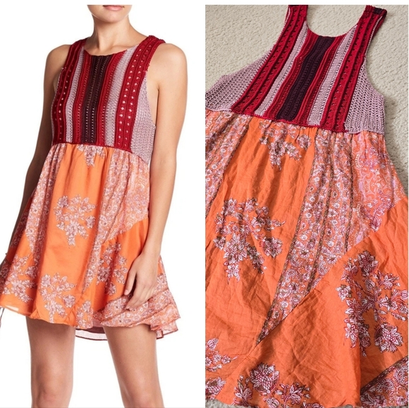Free People Dresses & Skirts - FREE PEOPLE Katie's Crochet Bodice Mini Dress in Red $168 Womens Size XS